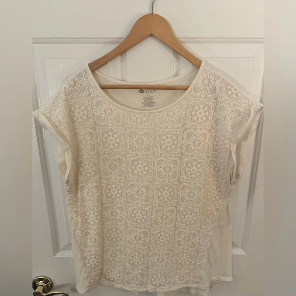 STYLUS Tops - Women’s Stylus Cotton Lace Short Sleeve Shirt Size XL